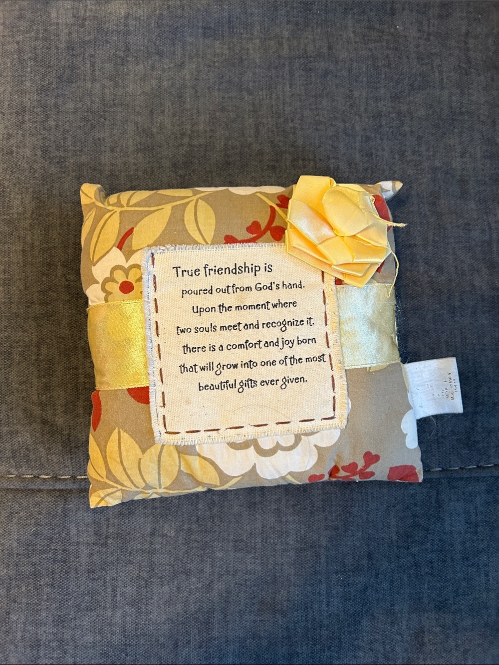 True Friendship Decorative Pillow with Yellow Ribbon and Flower